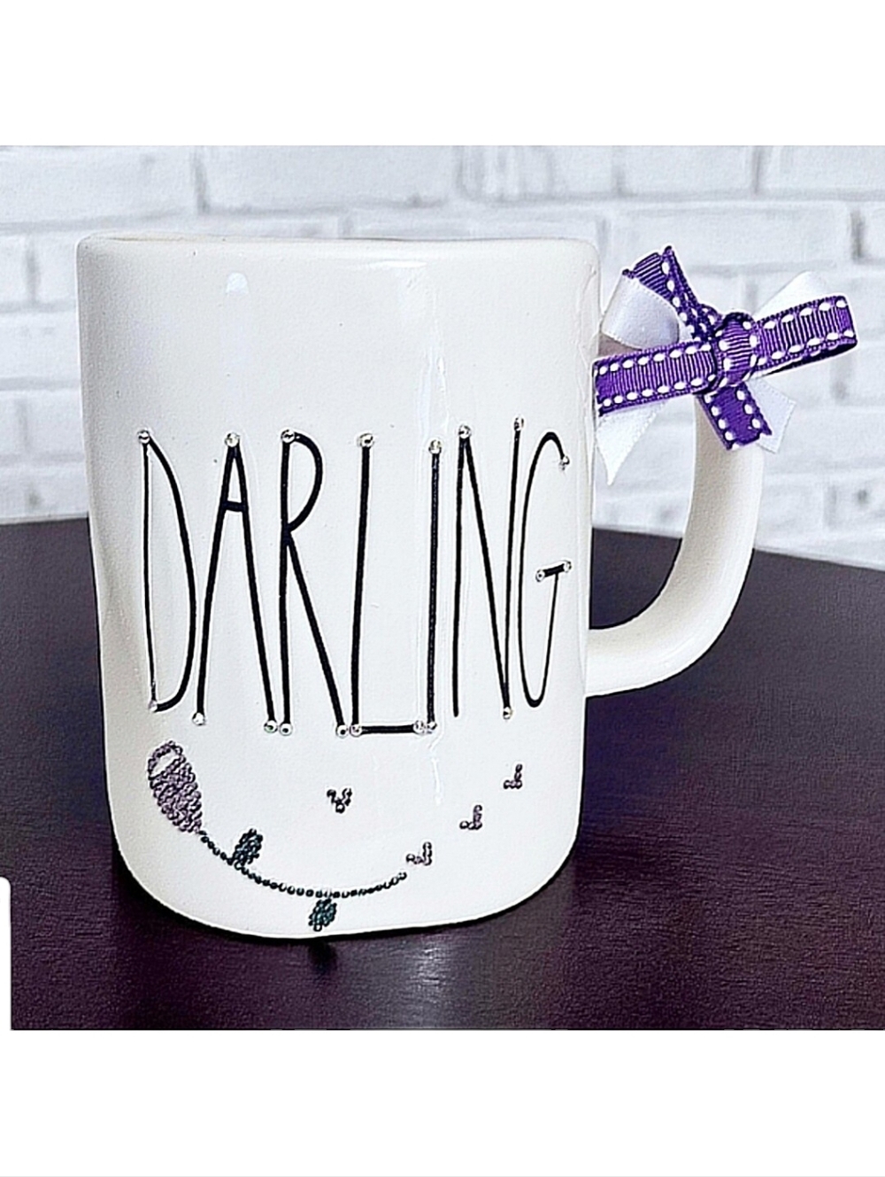 Handmade Rae Dunn "DARLING" Gift Mug with Crystals and Bow